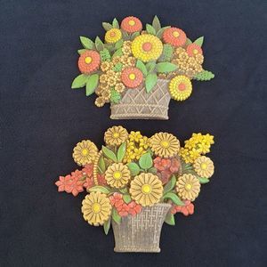 Vintage Floral Basket Wall Decor - Yellow, Orange, Green